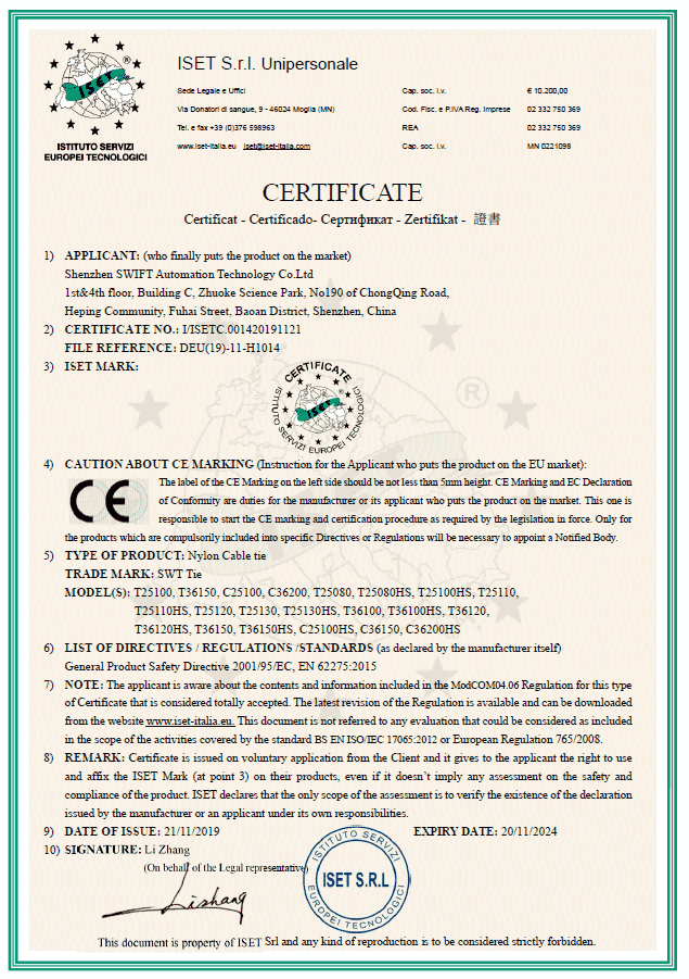 Cable tie CE certificate